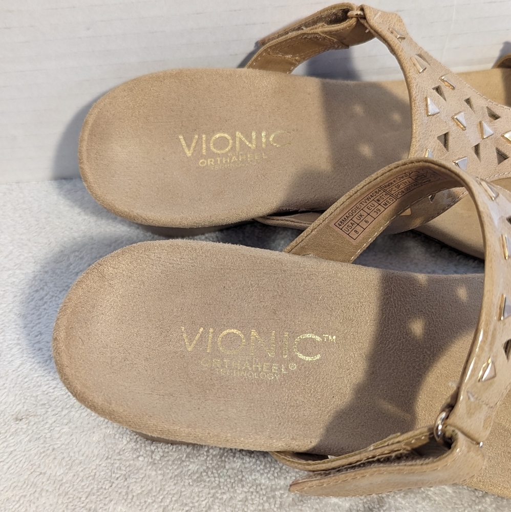 Vionic Tan Wedge Sandals with Stud Accents - Picture 5 of 15